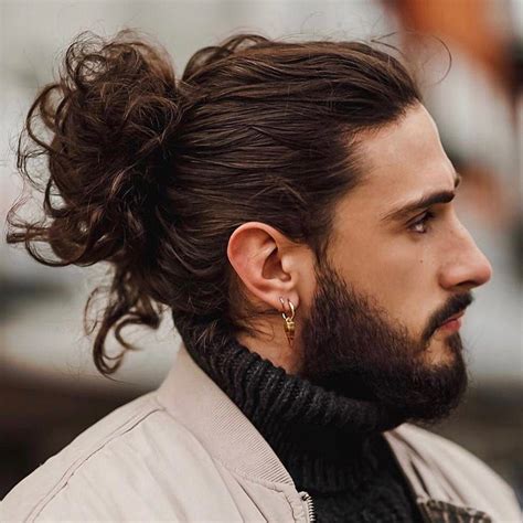 man bun with curly hair|man bun hairstyle long hair.